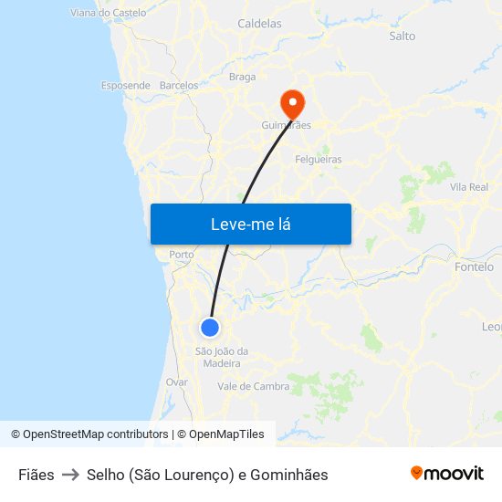 Fiães to Selho (São Lourenço) e Gominhães map