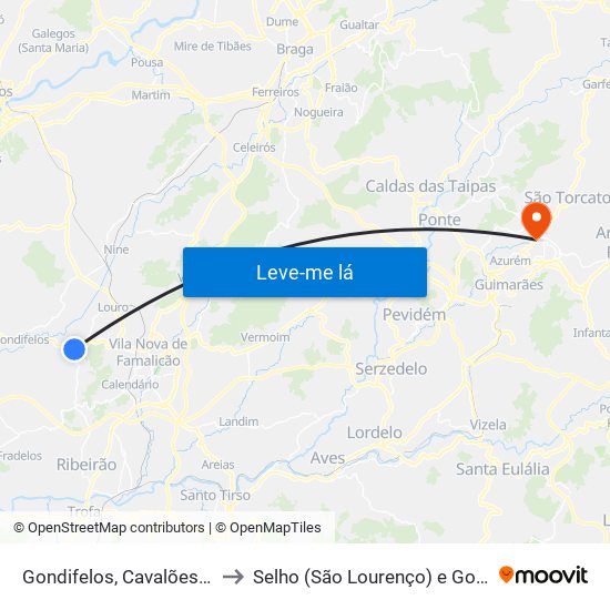 Gondifelos, Cavalões e Outiz to Selho (São Lourenço) e Gominhães map