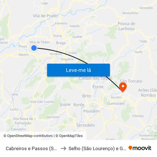 Cabreiros e Passos (São Julião) to Selho (São Lourenço) e Gominhães map