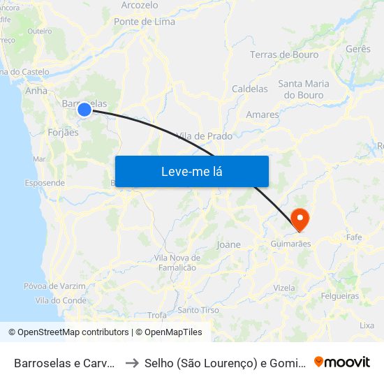 Barroselas e Carvoeiro to Selho (São Lourenço) e Gominhães map