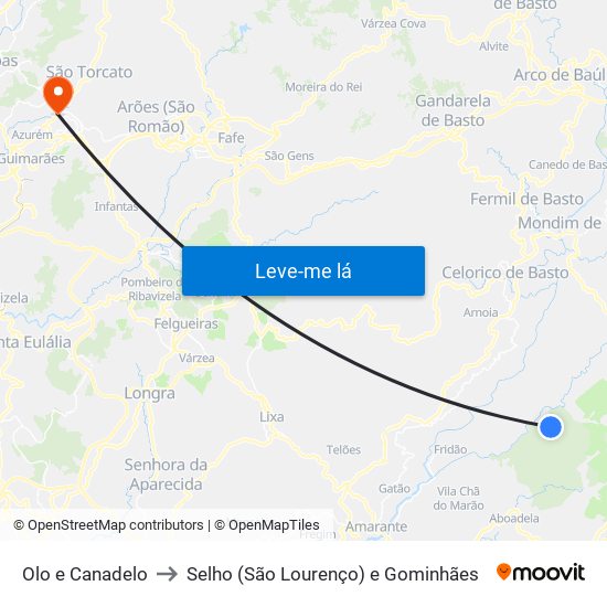 Olo e Canadelo to Selho (São Lourenço) e Gominhães map