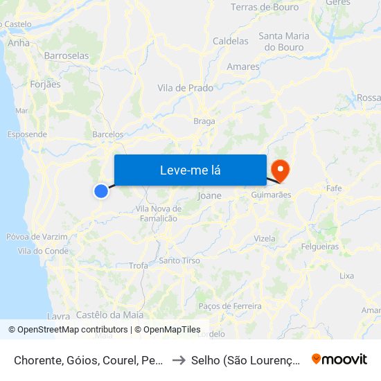 Chorente, Góios, Courel, Pedra Furada e Gueral to Selho (São Lourenço) e Gominhães map