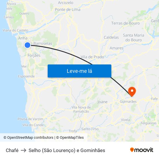 Chafé to Selho (São Lourenço) e Gominhães map