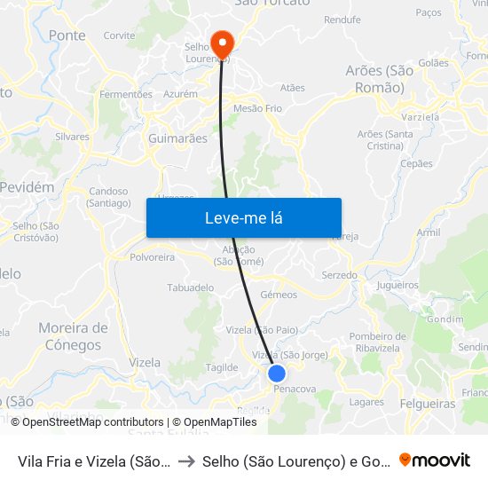Vila Fria e Vizela (São Jorge) to Selho (São Lourenço) e Gominhães map