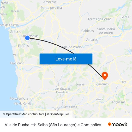 Vila de Punhe to Selho (São Lourenço) e Gominhães map