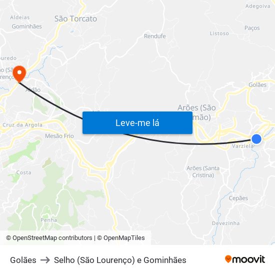 Golães to Selho (São Lourenço) e Gominhães map