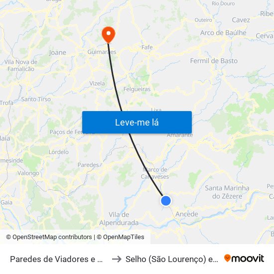 Paredes de Viadores e Manhuncelos to Selho (São Lourenço) e Gominhães map