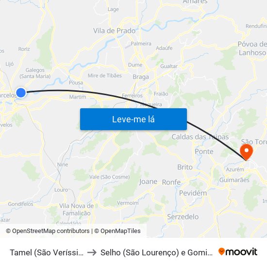 Tamel (São Veríssimo) to Selho (São Lourenço) e Gominhães map