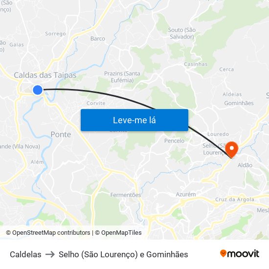 Caldelas to Selho (São Lourenço) e Gominhães map