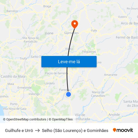 Guilhufe e Urrô to Selho (São Lourenço) e Gominhães map