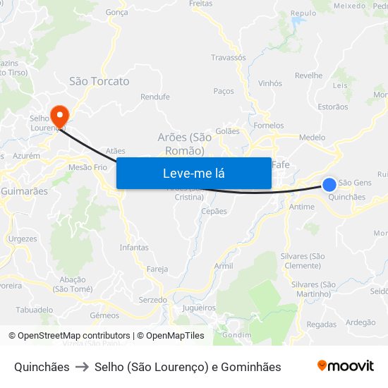 Quinchães to Selho (São Lourenço) e Gominhães map