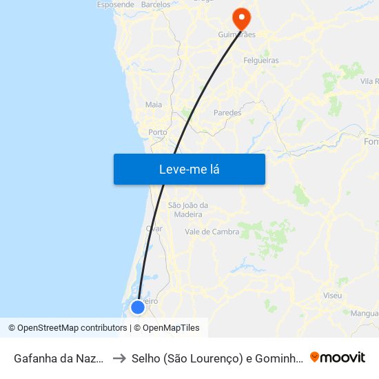 Gafanha da Nazaré to Selho (São Lourenço) e Gominhães map