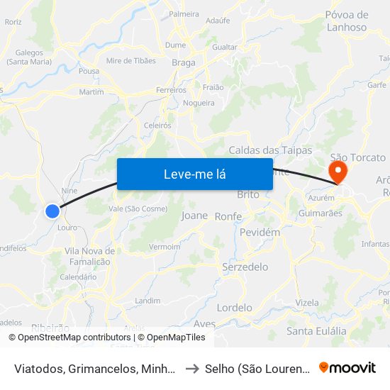 Viatodos, Grimancelos, Minhotães e Monte de Fralães to Selho (São Lourenço) e Gominhães map
