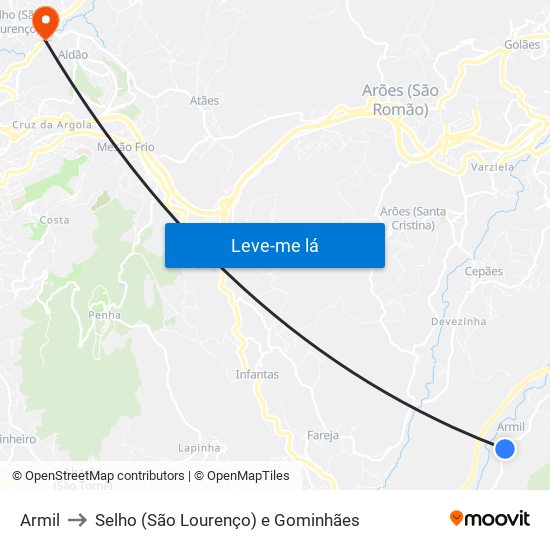 Armil to Selho (São Lourenço) e Gominhães map