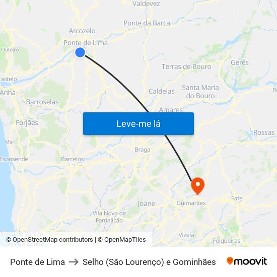 Ponte de Lima to Selho (São Lourenço) e Gominhães map