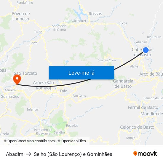 Abadim to Selho (São Lourenço) e Gominhães map