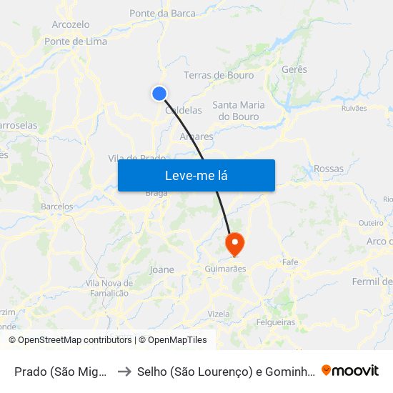 Prado (São Miguel) to Selho (São Lourenço) e Gominhães map