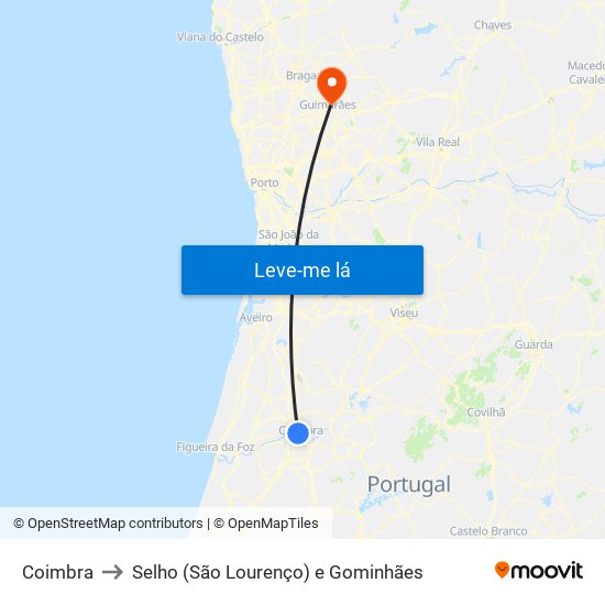 Coimbra to Selho (São Lourenço) e Gominhães map