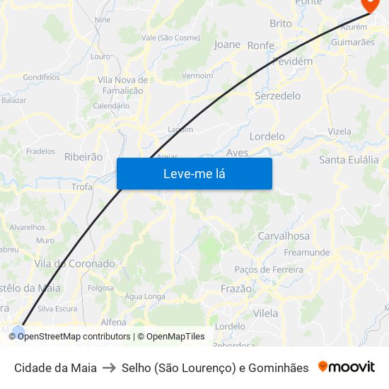 Cidade da Maia to Selho (São Lourenço) e Gominhães map