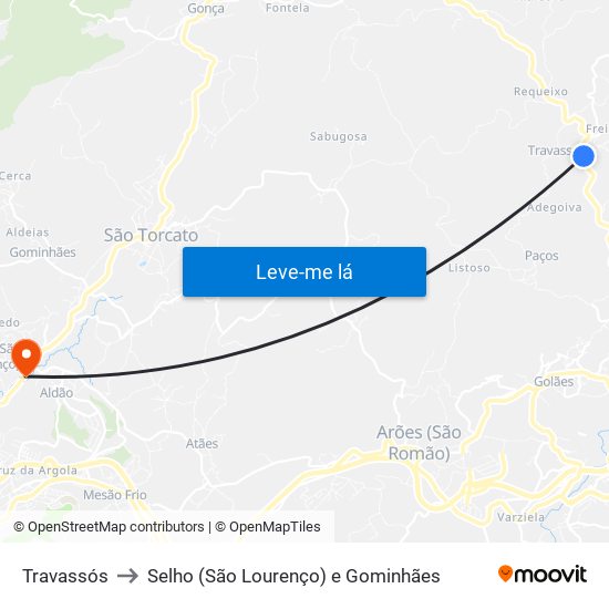 Travassós to Selho (São Lourenço) e Gominhães map