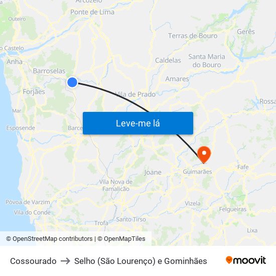 Cossourado to Selho (São Lourenço) e Gominhães map