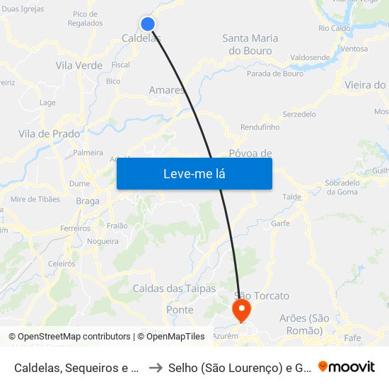 Caldelas, Sequeiros e Paranhos to Selho (São Lourenço) e Gominhães map