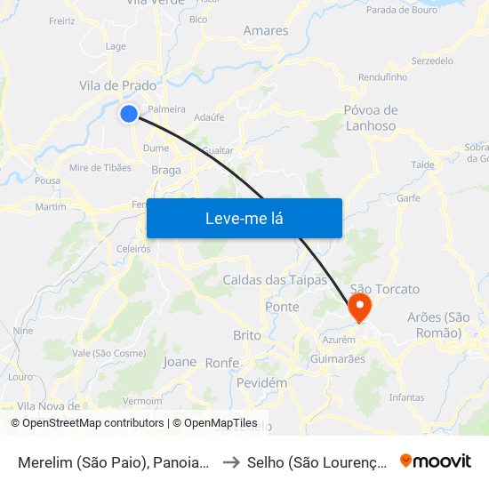 Merelim (São Paio), Panoias e Parada de Tibães to Selho (São Lourenço) e Gominhães map