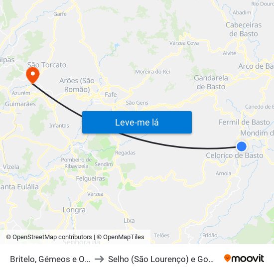 Britelo, Gémeos e Ourilhe to Selho (São Lourenço) e Gominhães map