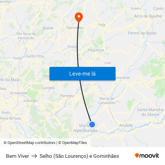 Bem Viver to Selho (São Lourenço) e Gominhães map