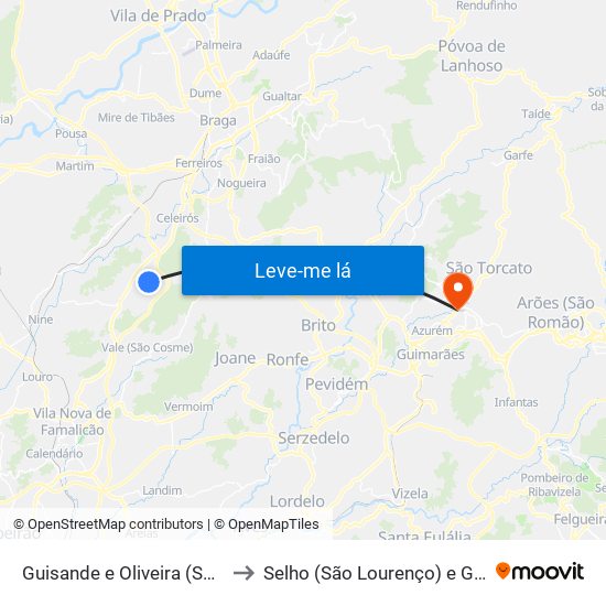 Guisande e Oliveira (São Pedro) to Selho (São Lourenço) e Gominhães map