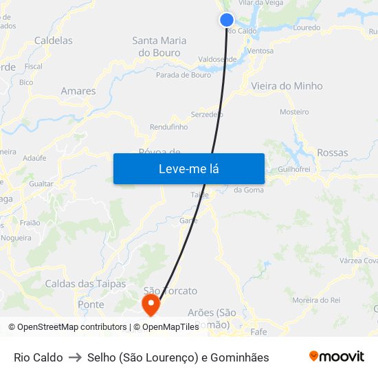 Rio Caldo to Selho (São Lourenço) e Gominhães map