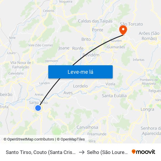 Santo Tirso, Couto (Santa Cristina e São Miguel) e Burgães to Selho (São Lourenço) e Gominhães map