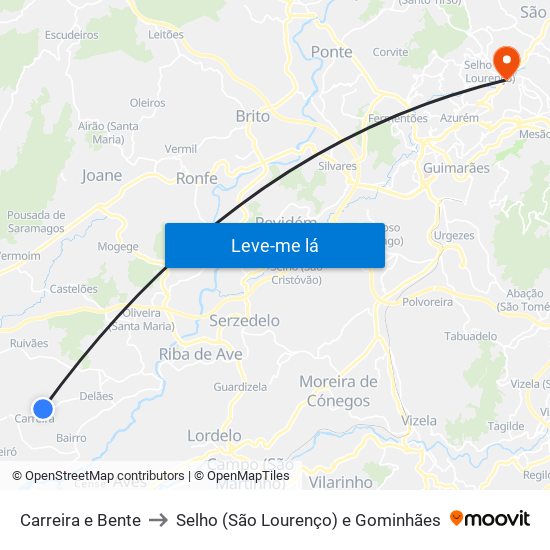 Carreira e Bente to Selho (São Lourenço) e Gominhães map