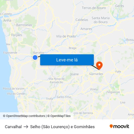 Carvalhal to Selho (São Lourenço) e Gominhães map