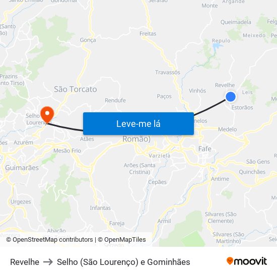 Revelhe to Selho (São Lourenço) e Gominhães map