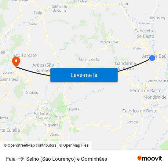 Faia to Selho (São Lourenço) e Gominhães map