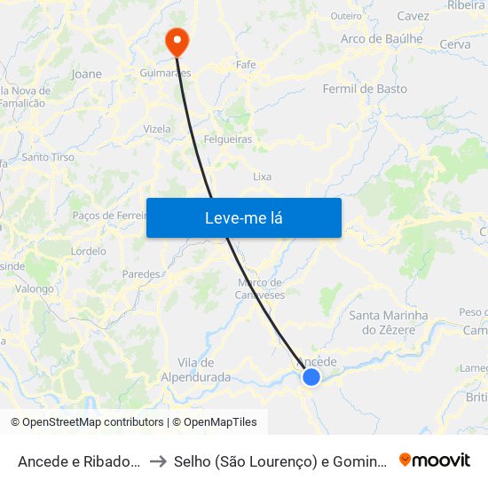 Ancede e Ribadouro to Selho (São Lourenço) e Gominhães map