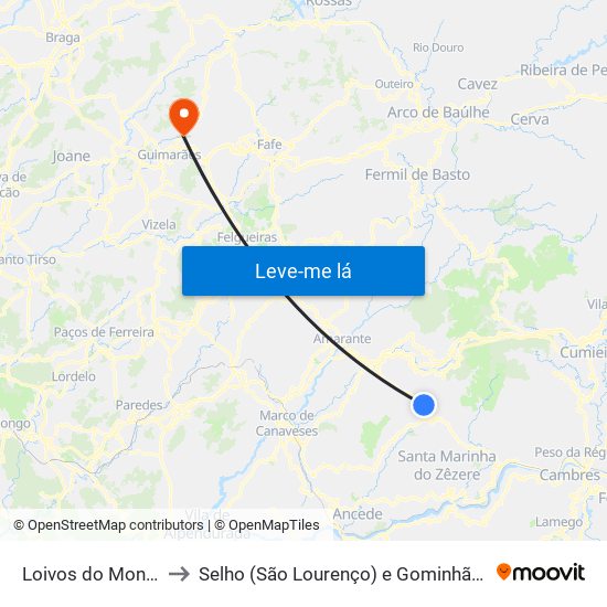 Loivos do Monte to Selho (São Lourenço) e Gominhães map