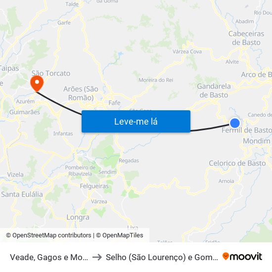 Veade, Gagos e Molares to Selho (São Lourenço) e Gominhães map