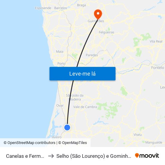 Canelas e Fermelã to Selho (São Lourenço) e Gominhães map