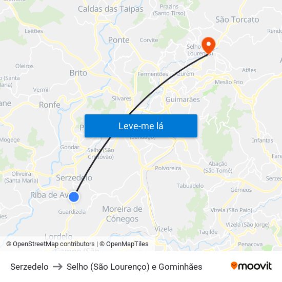 Serzedelo to Selho (São Lourenço) e Gominhães map