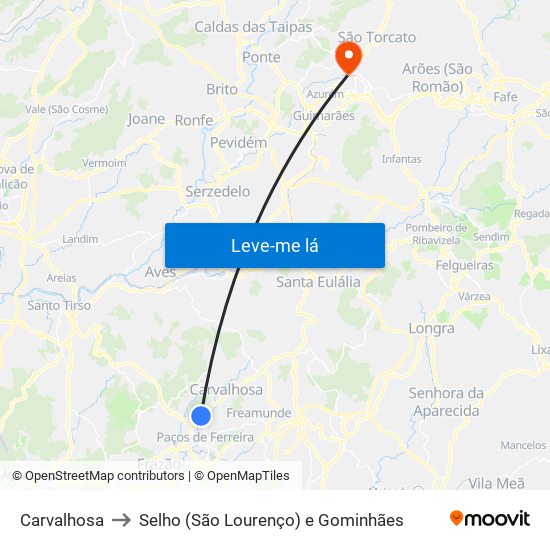 Carvalhosa to Selho (São Lourenço) e Gominhães map