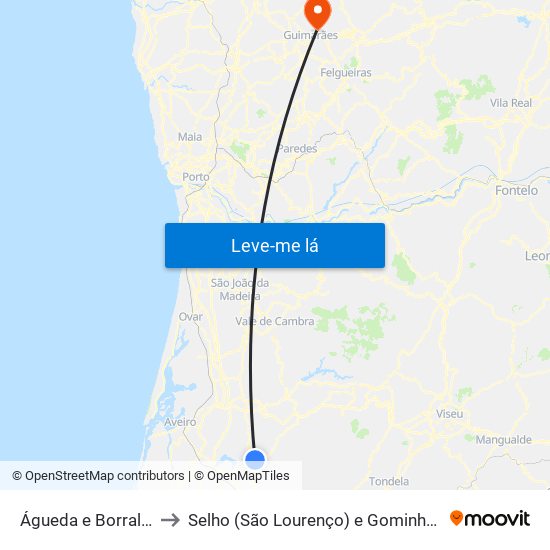 Águeda e Borralha to Selho (São Lourenço) e Gominhães map