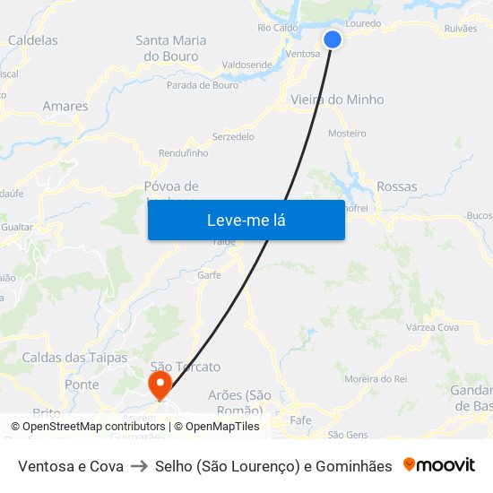 Ventosa e Cova to Selho (São Lourenço) e Gominhães map