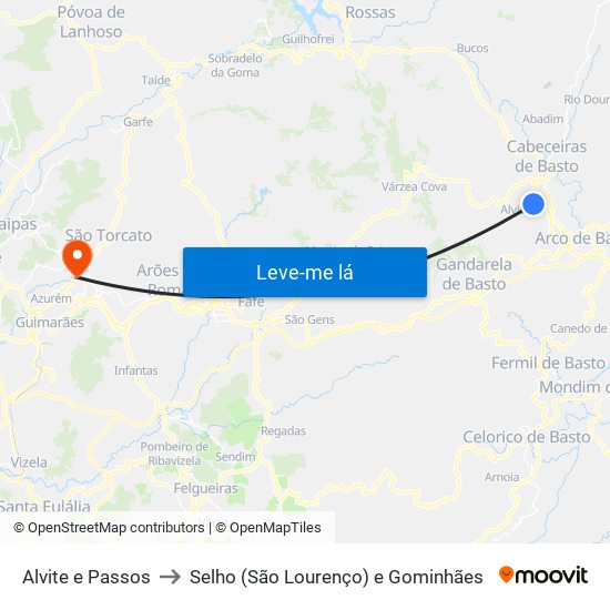 Alvite e Passos to Selho (São Lourenço) e Gominhães map