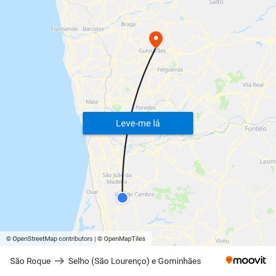 São Roque to Selho (São Lourenço) e Gominhães map