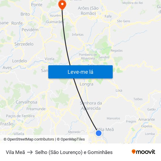 Vila Meã to Selho (São Lourenço) e Gominhães map