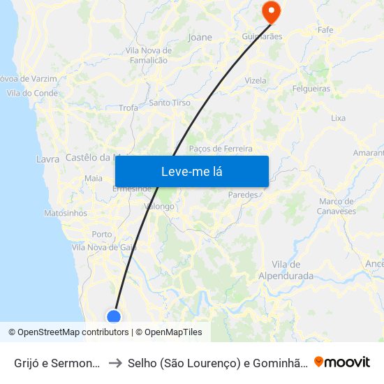 Grijó e Sermonde to Selho (São Lourenço) e Gominhães map