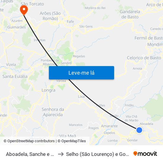 Aboadela, Sanche e Várzea to Selho (São Lourenço) e Gominhães map