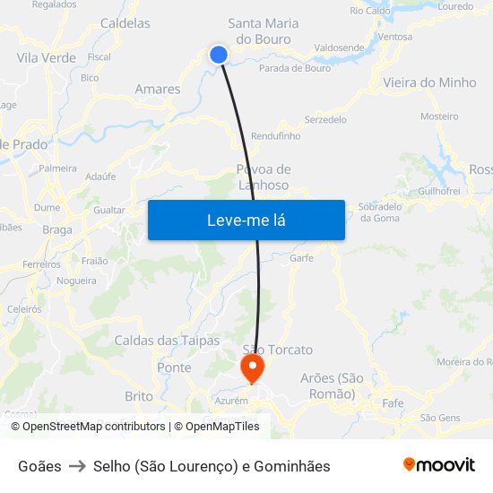 Goães to Selho (São Lourenço) e Gominhães map